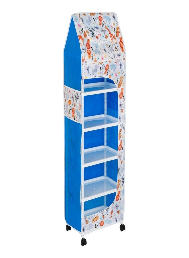 Bagnizer Baby Wardrobe Plastic Kids Storage Rack with Fabric Cover & Wheels | 6-Tier Plastic Shelves Organizer | Toy, Book & Clothes Storage Cabinet for Kids Room (Animal) - Image 3