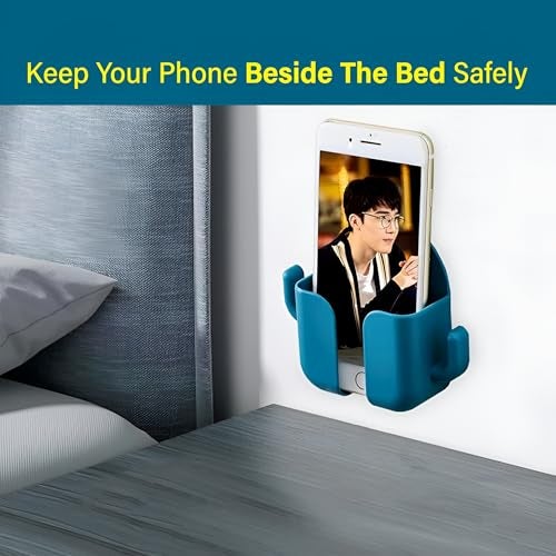 Like Star LikeStar® Premium Multi-Functional Wall Phone Holder | No-Drill Sticky Stand with Hook for Charging & Storage | Self-Adhesive Wall Phone Holder with Hook | Bedroom, Office - White, Orange & Black (3) - Image 5