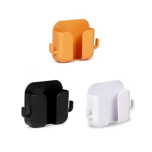 Like Star LikeStar® Premium Multi-Functional Wall Phone Holder | No-Drill Sticky Stand with Hook for Charging & Storage | Self-Adhesive Wall Phone Holder with Hook | Bedroom, Office - White, Orange & Black (3) - Image 1