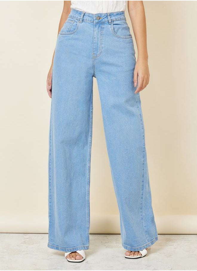 Styli - Light Wash Straight Fit High Rise Jeans with Pockets - Image 1