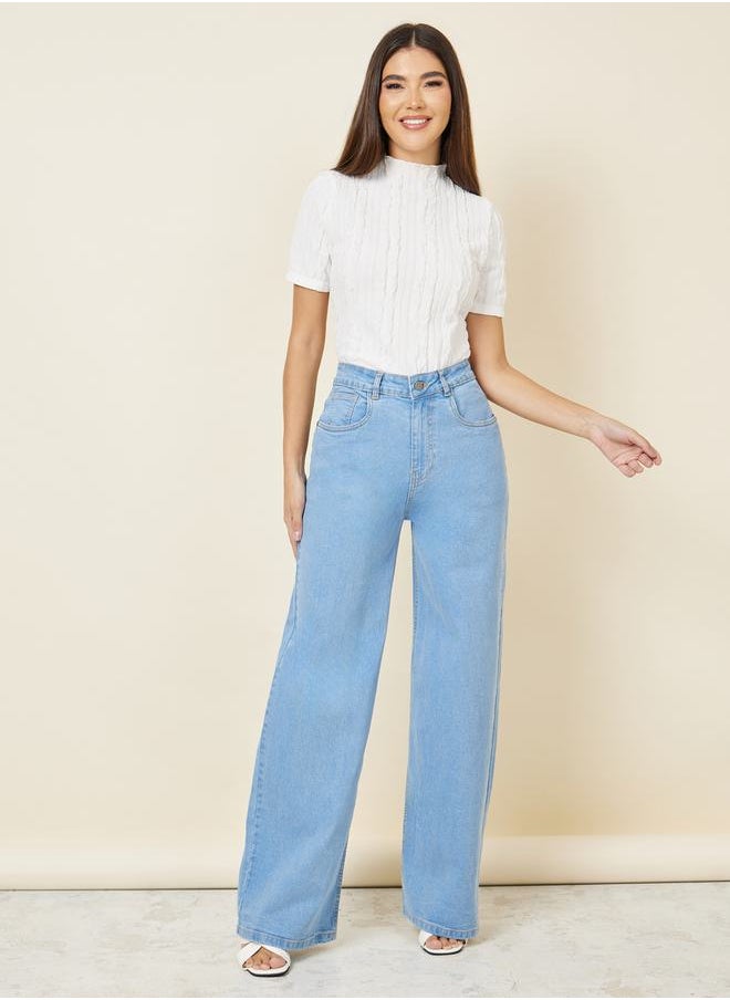Styli - Light Wash Straight Fit High Rise Jeans with Pockets - Image 1