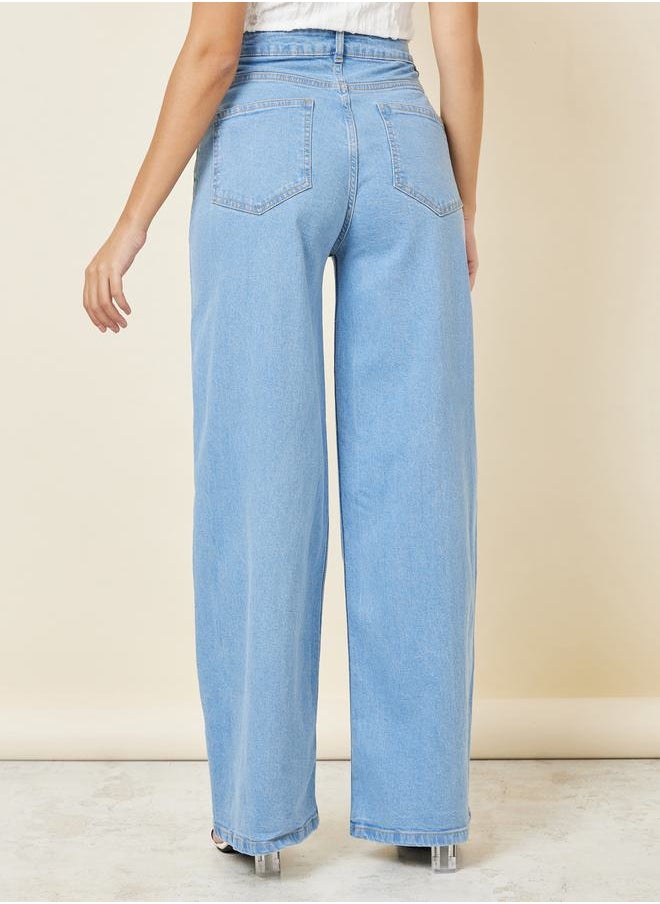 Styli - Light Wash Straight Fit High Rise Jeans with Pockets - Image 1