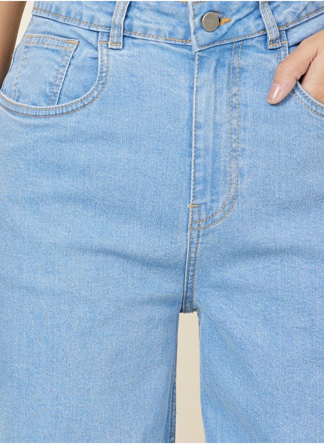 Styli - Light Wash Straight Fit High Rise Jeans with Pockets - Image 1