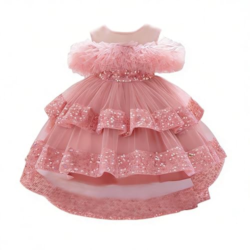 MIEKISA Baby Girls Tulle Sequin Sleeveless Dress Toddler A-Line Princess Gown with Ruffles (US, Age, 9 Months, 12 Months, Pink) - Image 1