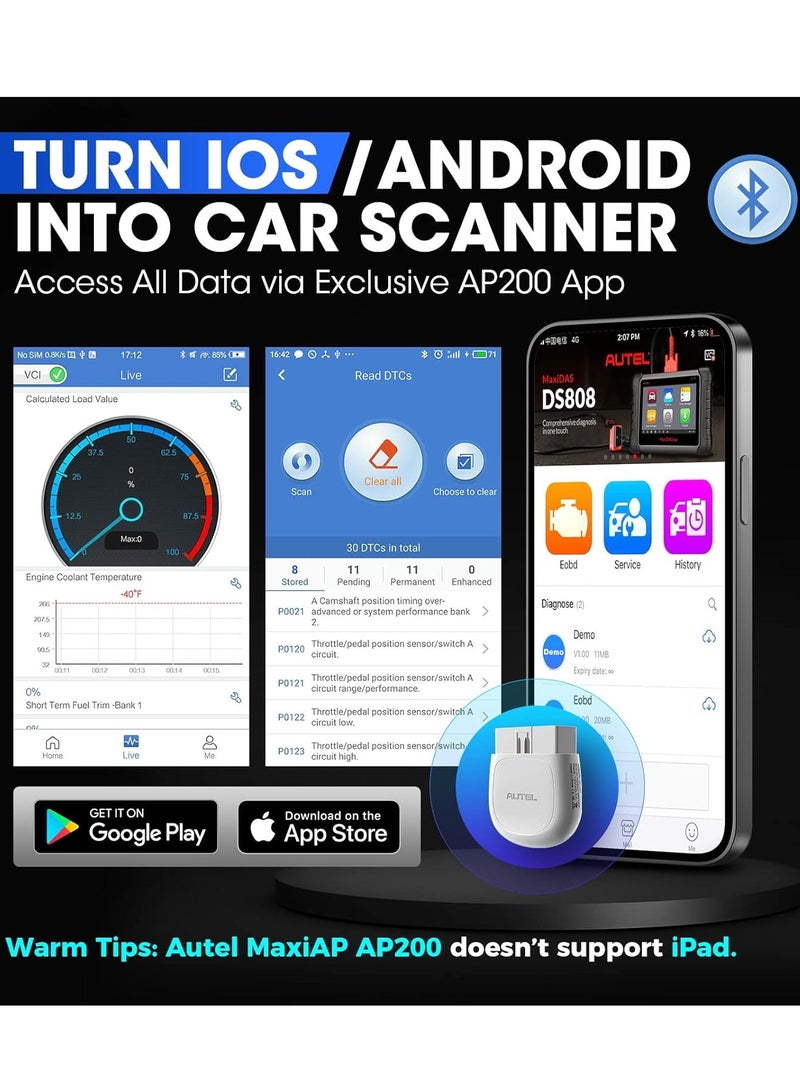 Autel AP200 Bluetooth OBD2 Scanner Code Reader with Full Systems (White) - Image 5