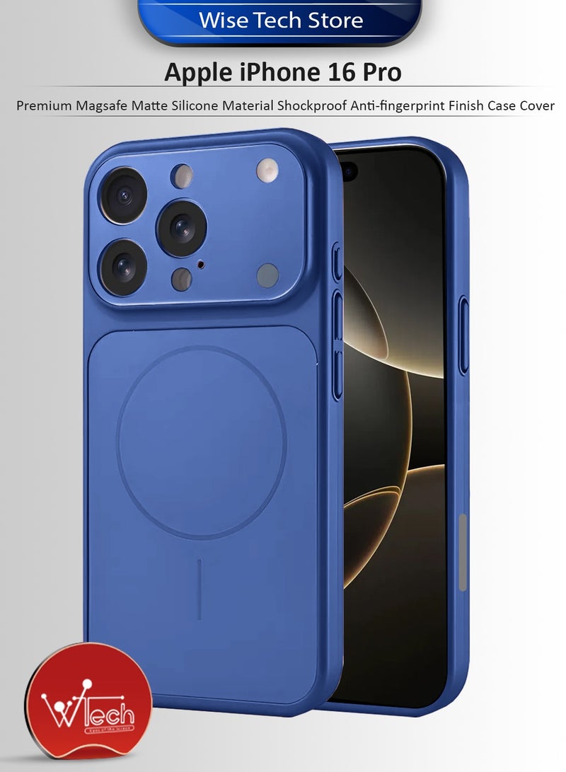 Wtech Apple iPhone 16 Pro 2024 Premium Magsafe Matte Silicone Material Shockproof with Anti-fingerprint Finish Case Cover (MCRPSN) - Navy Blue - Image 1