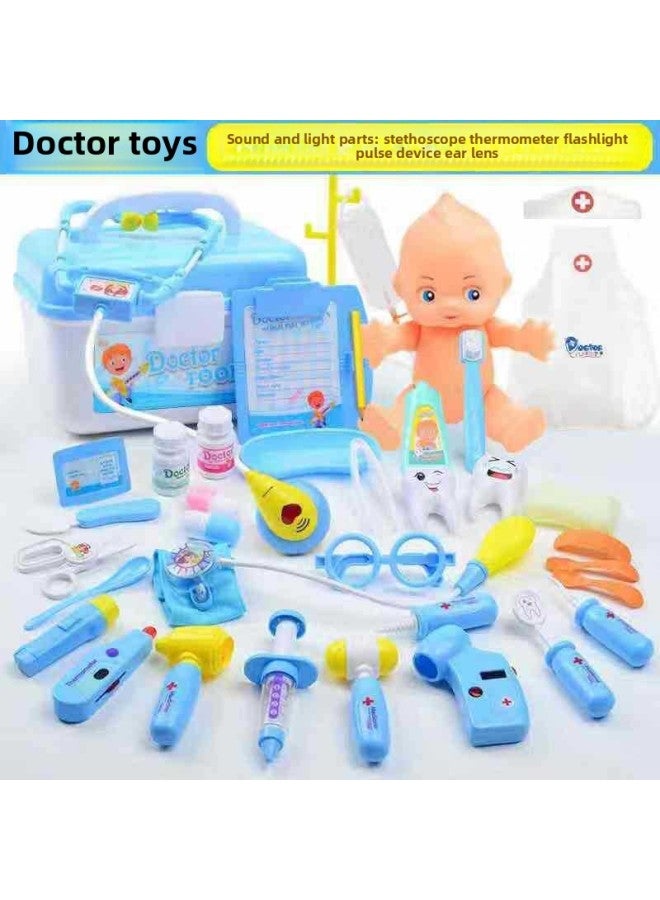 Lian Bo Children's Play Home Puzzle Simulation Medicine Box Doctor Toy Girl Nurse Toy Role Play-Color:Blue 33PCs Suit - Image 4