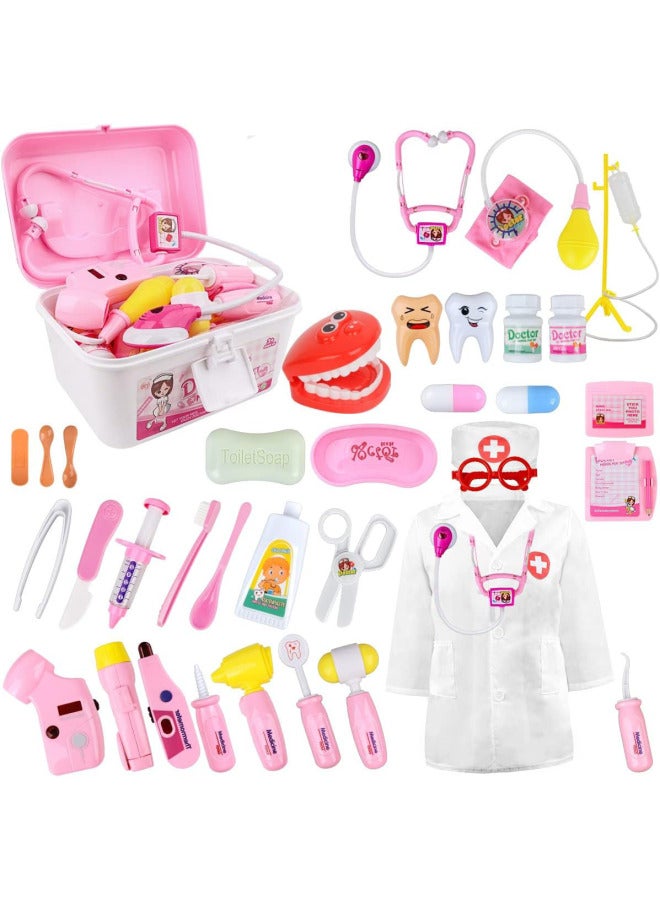 Lian Bo Children's Play Home Puzzle Simulation Medicine Box Doctor Toy Girl Nurse Toy Role Play-Color:Blue 33PCs Suit - Image 5