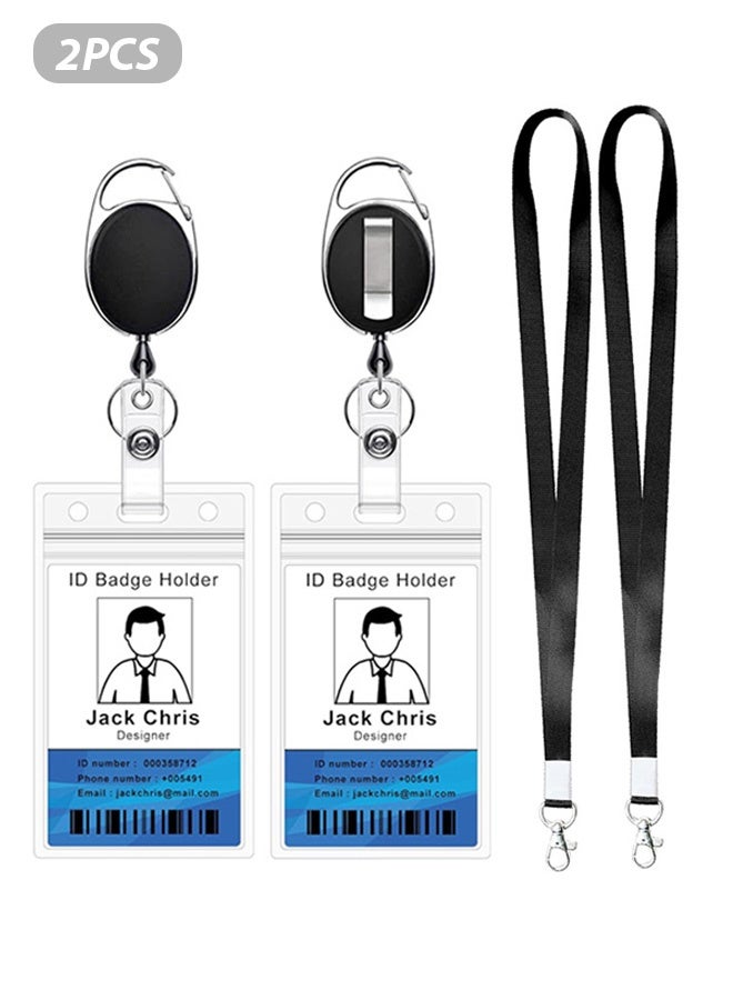 إم إكس إن حامل شارة الهوية، بكرة شارة قابلة للسحب مع حلقة مفاتيح ومشبك لحاملي بطاقات الهوية، حامل بطاقات سفينة الرحلات البحرية للممرضات والمعلمين وموظفي الأمن والنساء والرجال (بكرتان قابلتان للسحب + 2 حافظة هوية + 2 حبل منفصل) - Image 1