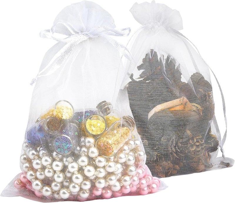 PACKINNO 100pcs White Organza Bags, 4x6 Inch Drawstring Gift Bags for Jewelry, Party, and Festivals - Image 1