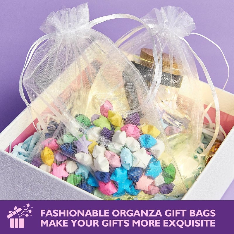 PACKINNO 100pcs White Organza Bags, 4x6 Inch Drawstring Gift Bags for Jewelry, Party, and Festivals - Image 5