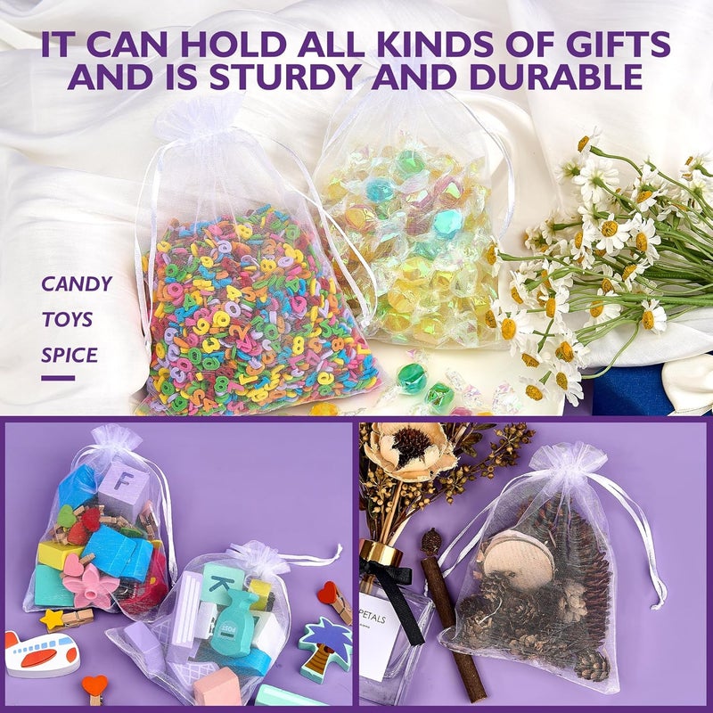 PACKINNO 100pcs White Organza Bags, 4x6 Inch Drawstring Gift Bags for Jewelry, Party, and Festivals - Image 4