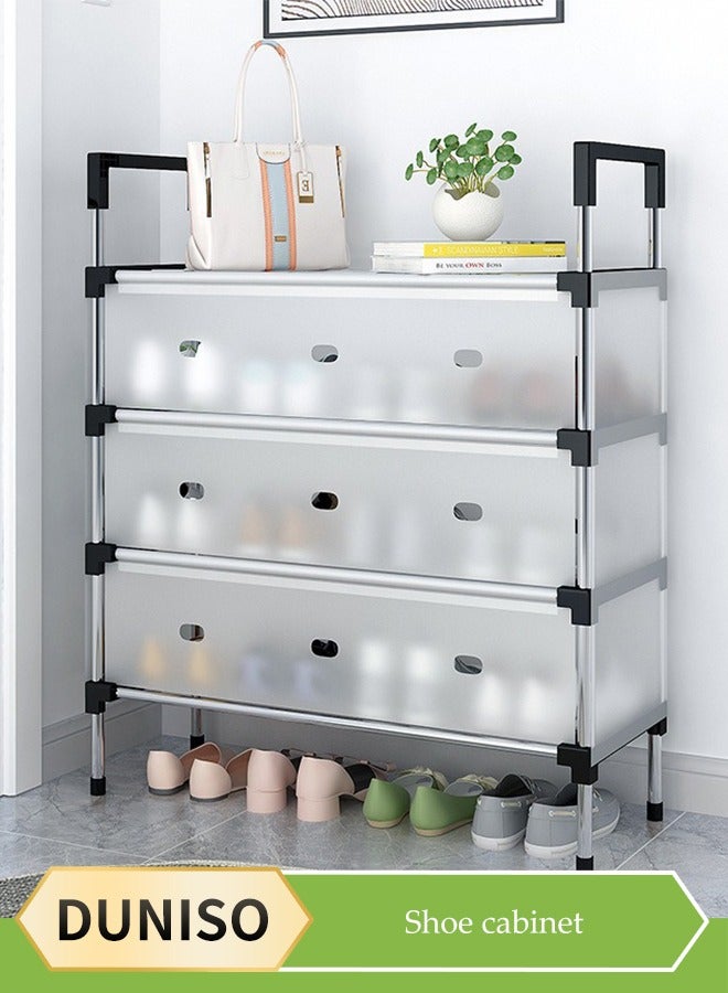 DUNISO 4 Tier Dust proof shoe rack, plastic shoe cabinet with door, independent shoe rack, suitable for entrance, living room, bedroom, 66 * 29 * 77cm - Image 1
