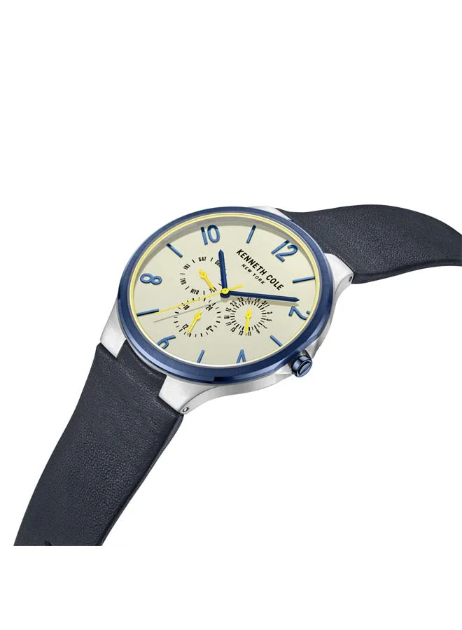 كينيث كول نيو يورك Modern Dress Sport Grey Dial Genuine Leather Strap Multifunction Watch for Men
