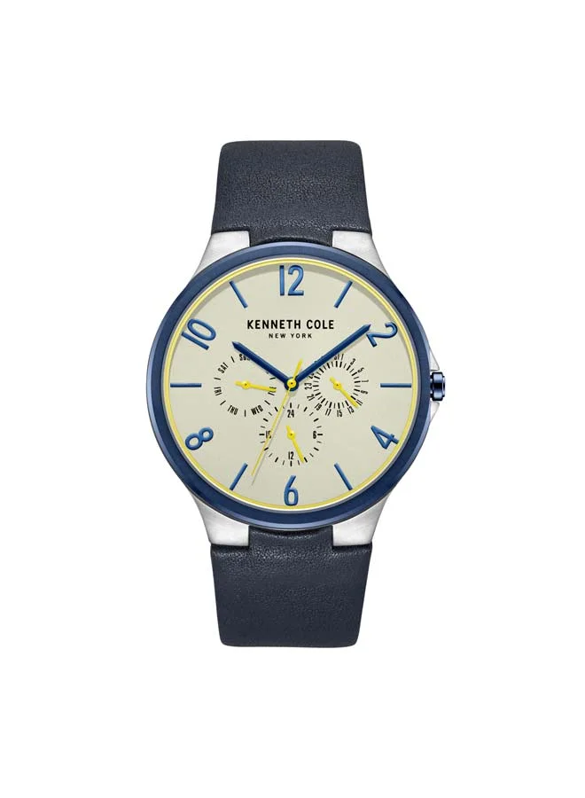 كينيث كول نيو يورك Modern Dress Sport Grey Dial Genuine Leather Strap Multifunction Watch for Men