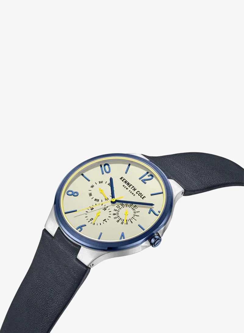 كينيث كول نيو يورك Modern Dress Sport Grey Dial Genuine Leather Strap Multifunction Watch for Men