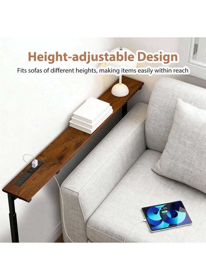 GRLEAF 35" Adjustable Height Narrow Console Table with Power Outlets, Long Sofa Table with Charging Station Behind Couch Table Skinny Entryway Table for Living Room, Hallway and Office – Rustic Brown - Image 2