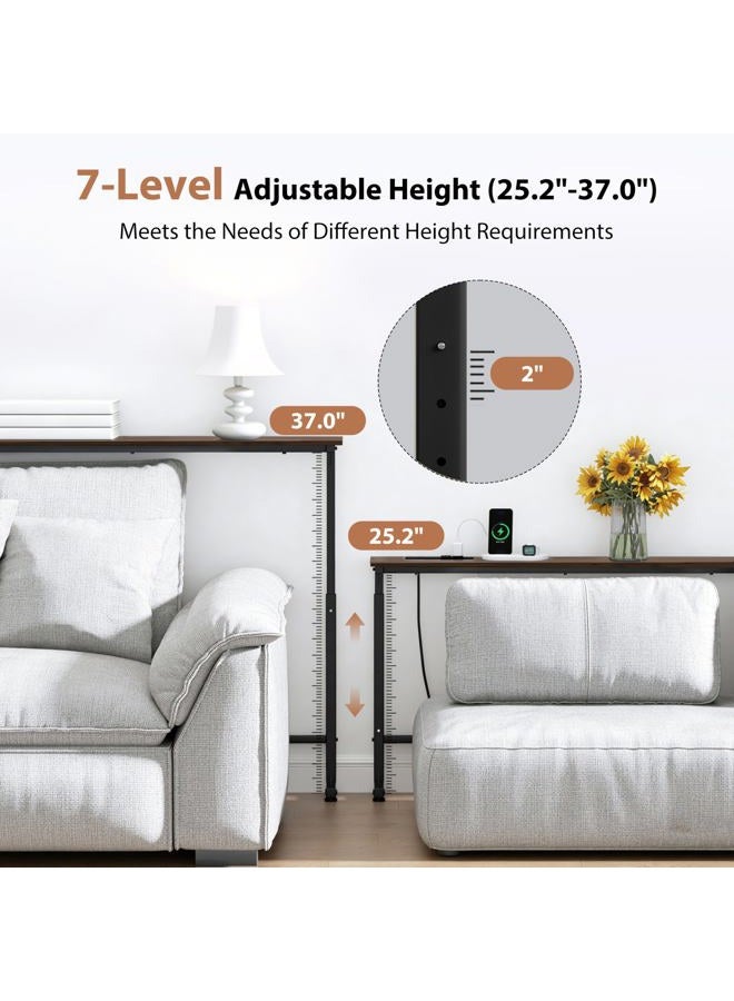 GRLEAF 35" Adjustable Height Narrow Console Table with Power Outlets, Long Sofa Table with Charging Station Behind Couch Table Skinny Entryway Table for Living Room, Hallway and Office – Rustic Brown - Image 3