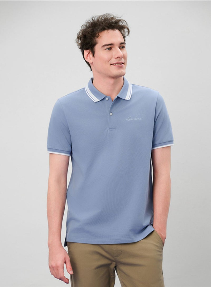 GIORDANO Men’s Slim Pique Polo with Contrast Collar & Signature Embroidery - Image 1