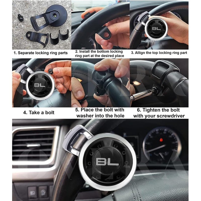 Overa 1 PC Car Steering Wheel Knob Spinner, Adjustable ABS Material Car Steering Wheel Knob Assist with Metal Bearing for Cars, Trucks (BL Silver Ring) - Image 4