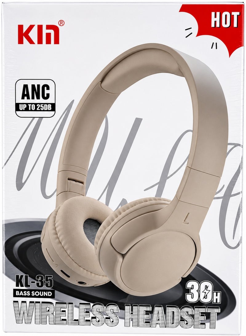 KIN KL-35 Sound Form Isolate Active Noise-Cancelling Wireless Headphones, Bluetooth headphones with 30H playtime, Bass, Sound CloudCushion ear cups for travel, home