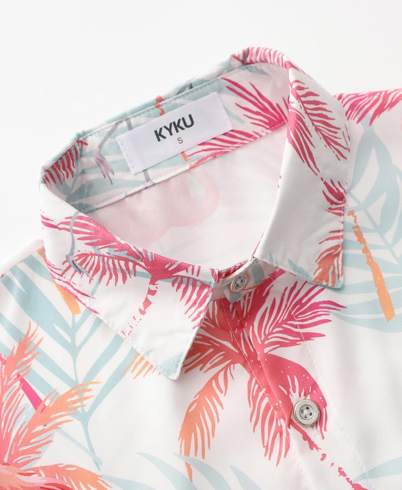 KYKU Men Button Hawaiian Shirt: Tropical Short Sleeve Clothes Flamingos Pink XL - Image 4