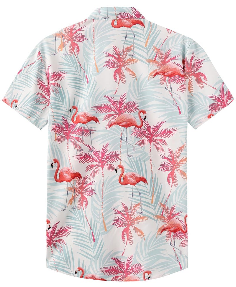 KYKU Men Button Hawaiian Shirt: Tropical Short Sleeve Clothes Flamingos Pink XL - Image 3