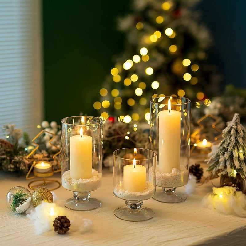 3 Pieces Multicolor Glass Pillar Candle Holders, Hurricane Candle Holder for Pillar Candles, Large Hurricane Vase for Christmas Halloween and Dining Room Centerpieces.(Transparent) - Image 1