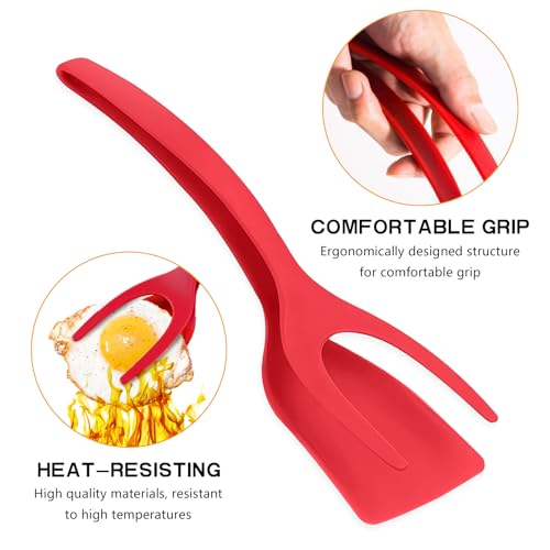 KJG Egg Flipper Spatula 2 PCS 2 in 1 Grip and Flip Spatula Tongs Spatulas for Kitchen use Eggflipper Spatulaflipper Eggturner Pancake Fish French Toast Omelet Making for Home Cooking Tool (black and red) - Image 4