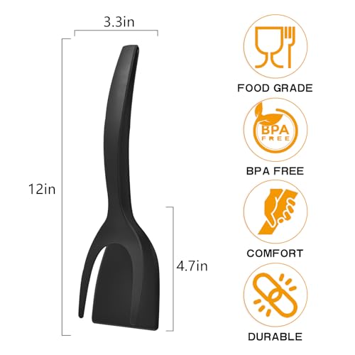 KJG Egg Flipper Spatula 2 PCS 2 in 1 Grip and Flip Spatula Tongs Spatulas for Kitchen use Eggflipper Spatulaflipper Eggturner Pancake Fish French Toast Omelet Making for Home Cooking Tool (black and red) - Image 3
