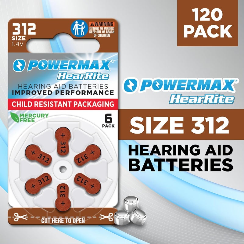 PowerMax USA Size 312 Hearing Aid Batteries, Brown Tab, 128 Count - Image 2