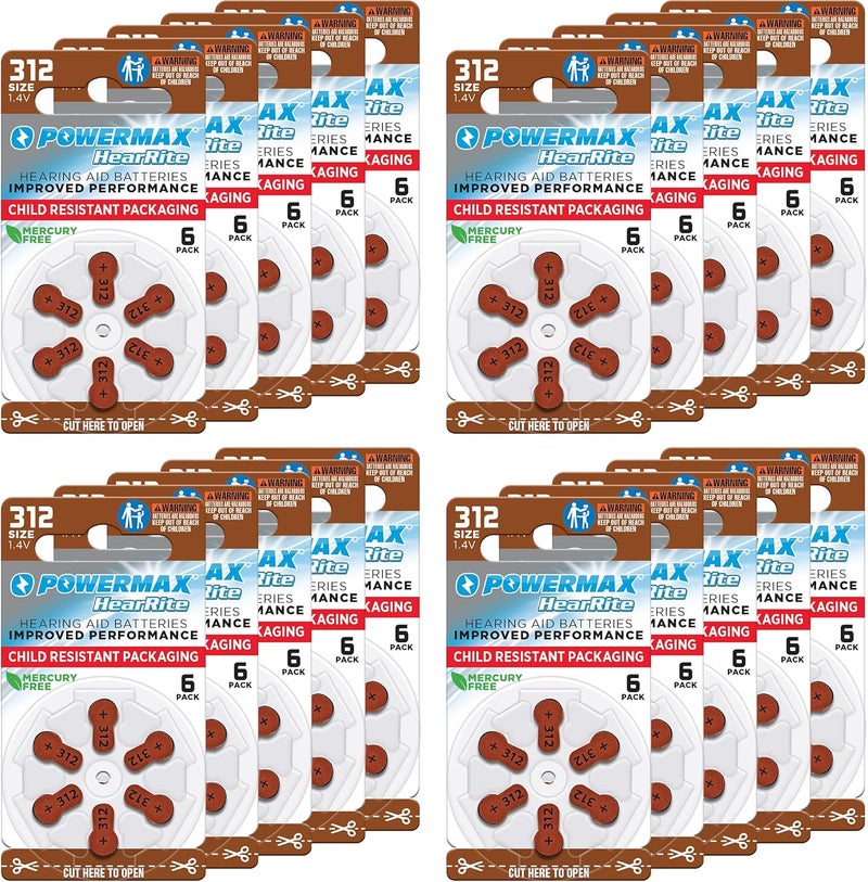 PowerMax USA Size 312 Hearing Aid Batteries, Brown Tab, 128 Count - Image 1