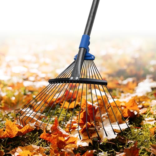 JAOTREL Adjustable Metal Leaf Rake Long Handle, 72 inch Garden Rakes for Lawns Heavy Duty Leaves with Expandable Head 8-17", Yard Women Kids Rake for Gardening RV Camping - Image 1