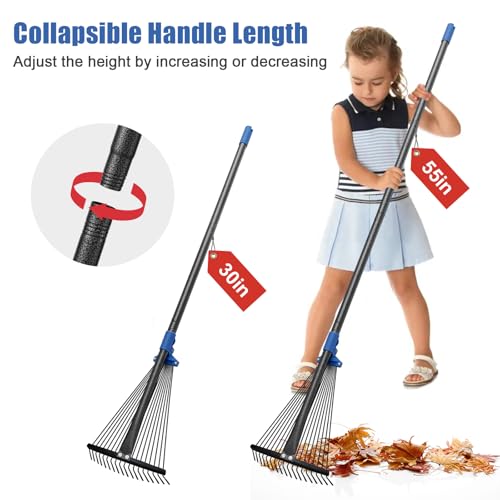 JAOTREL Adjustable Metal Leaf Rake Long Handle, 72 inch Garden Rakes for Lawns Heavy Duty Leaves with Expandable Head 8-17", Yard Women Kids Rake for Gardening RV Camping - Image 3