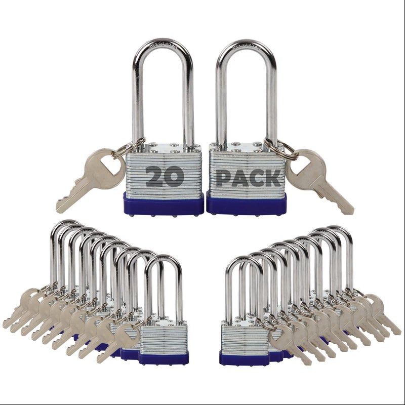 Sepox 20-Pcs Pack Keyed-Alike Lock Set | Sturdy Hardened Steel | Long Shank Secure | 1-9/16"" 40Mm Heavy-Duty Body | Same Keys 2 Pcs Each | Superb For Lockers  Tools Box  Fence - Image 1
