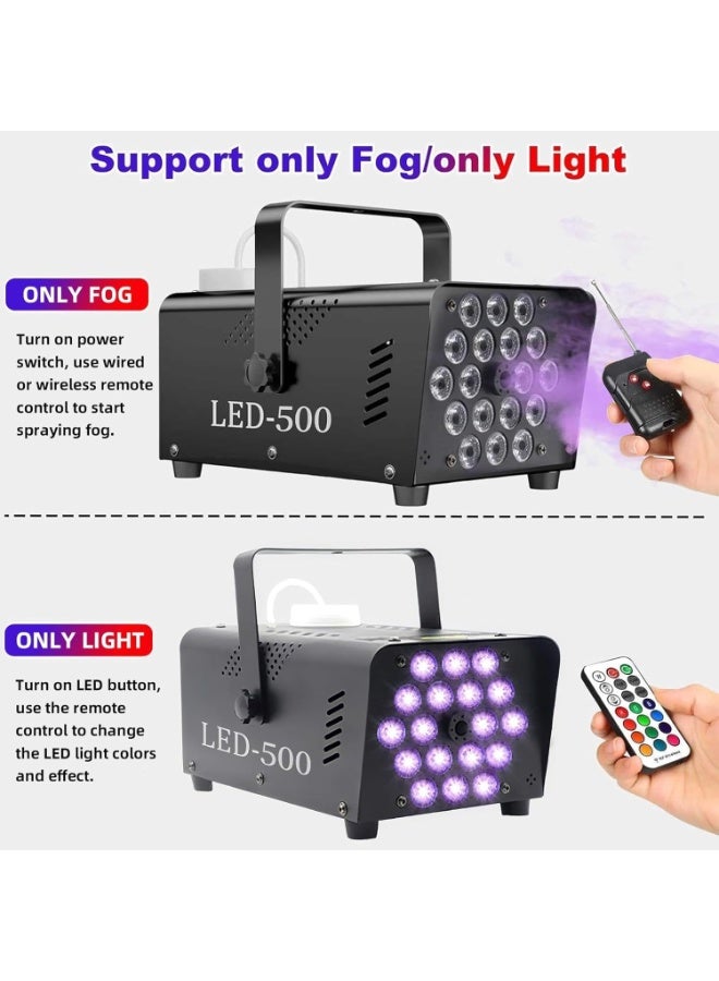Halamine Fog Machine with Light 18 LED Machine Outdoor for Parties Wedding, 13 Colors Machine Fog Indoor with 2 Wireless Remote Controls, 500W 2000CFM Outdoor Fog Machine, Suitable for Parties, Wedding, and DJ Stage, Indoor - Image 5