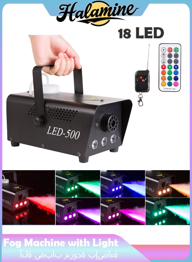 Halamine Fog Machine with Light 18 LED Machine Outdoor for Parties Wedding, 13 Colors Machine Fog Indoor with 2 Wireless Remote Controls, 500W 2000CFM Outdoor Fog Machine, Suitable for Parties, Wedding, and DJ Stage, Indoor - Image 1