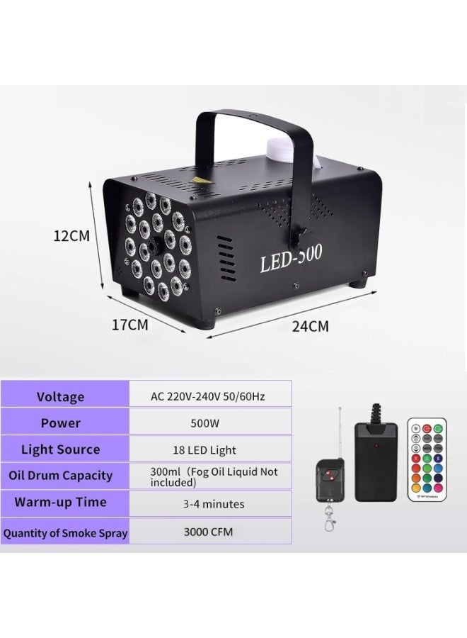 Halamine Fog Machine with Light 18 LED Machine Outdoor for Parties Wedding, 13 Colors Machine Fog Indoor with 2 Wireless Remote Controls, 500W 2000CFM Outdoor Fog Machine, Suitable for Parties, Wedding, and DJ Stage, Indoor - Image 2