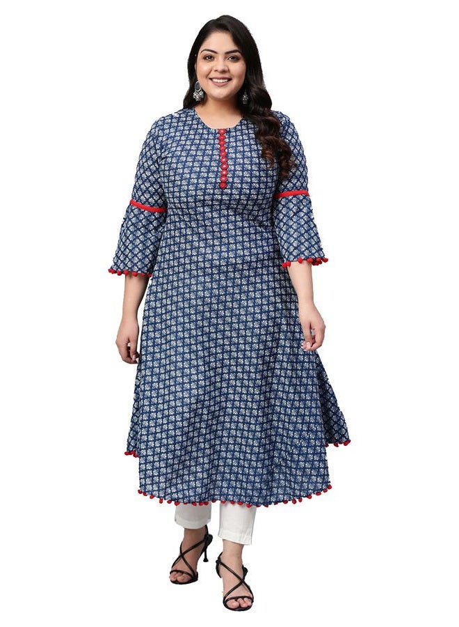 Yash Gallery Women's Cambric Cotton Printed A-Line Kurta (5X-Large Blue) - Image 1