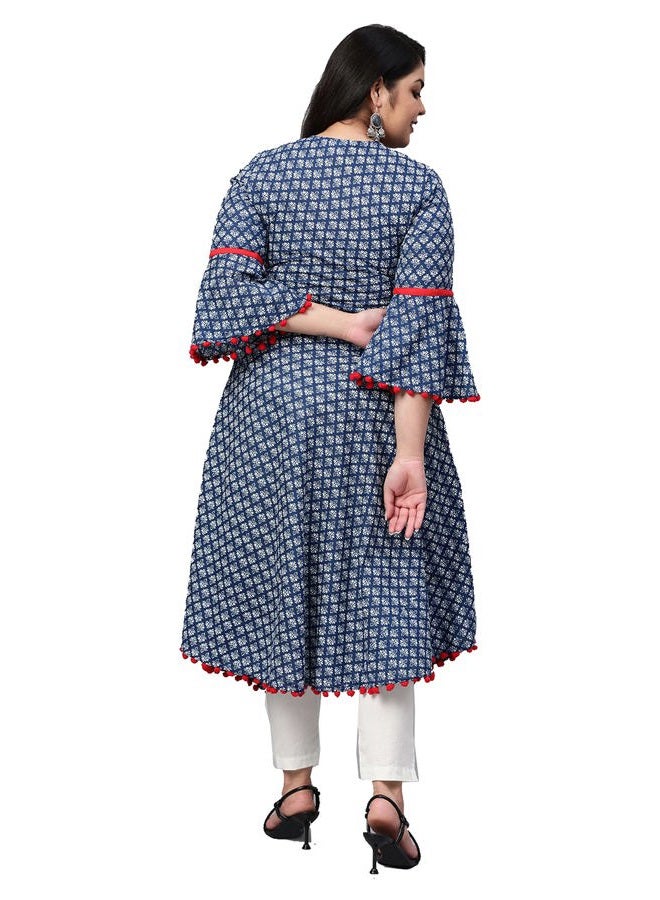 Yash Gallery Women's Cambric Cotton Printed A-Line Kurta (5X-Large Blue) - Image 4