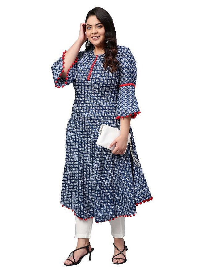 Yash Gallery Women's Cambric Cotton Printed A-Line Kurta (5X-Large Blue) - Image 2