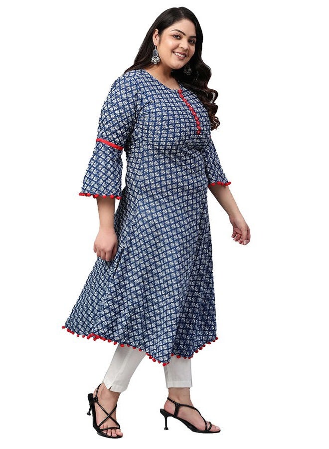 Yash Gallery Women's Cambric Cotton Printed A-Line Kurta (5X-Large Blue) - Image 3