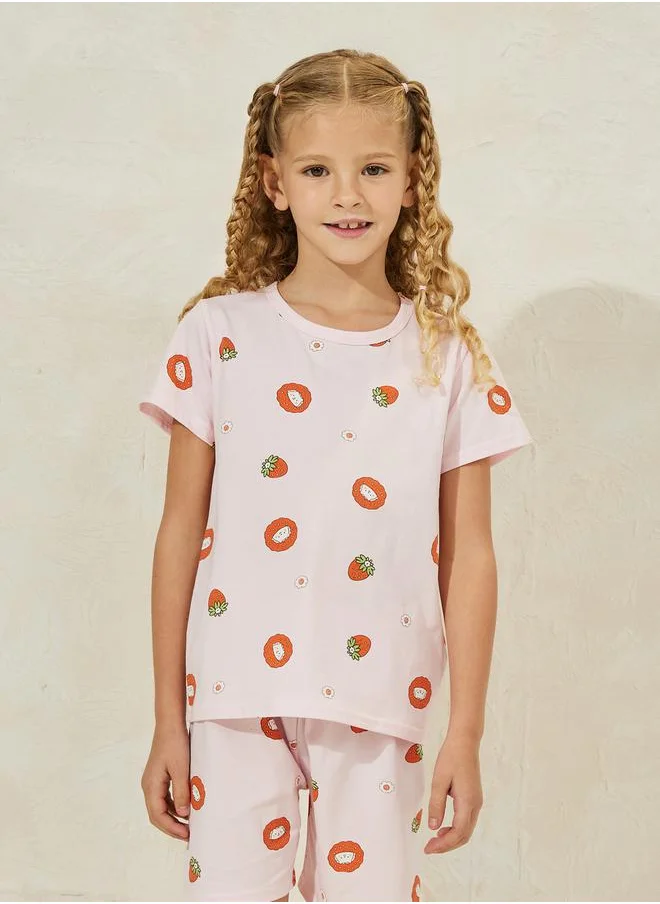 ستايلي Strawberry Print Cotton T-Shirt & Shorts Set