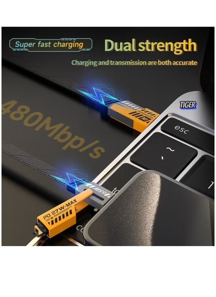 TIGER - 4-in-1 Multi Charging Cable, 120CM [65W] Fast Charging - iPhone 16/15/14/13 Pro Max, Airpods, iWatch, iPad, MacBook, Samsung S24/S23/S22 & Google (2M) - Image 1
