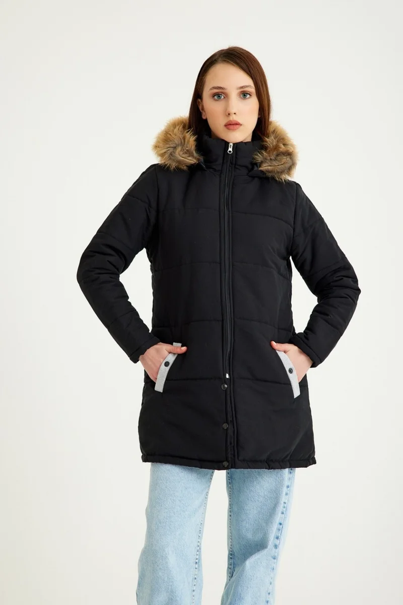 باربورا Winter Fur Collar Women's Puffer Coat 7112BLACK55