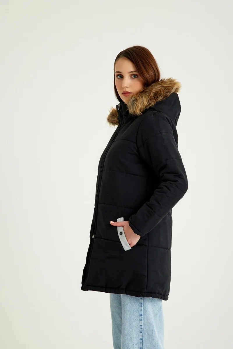 باربورا Winter Fur Collar Women's Puffer Coat 7112BLACK55