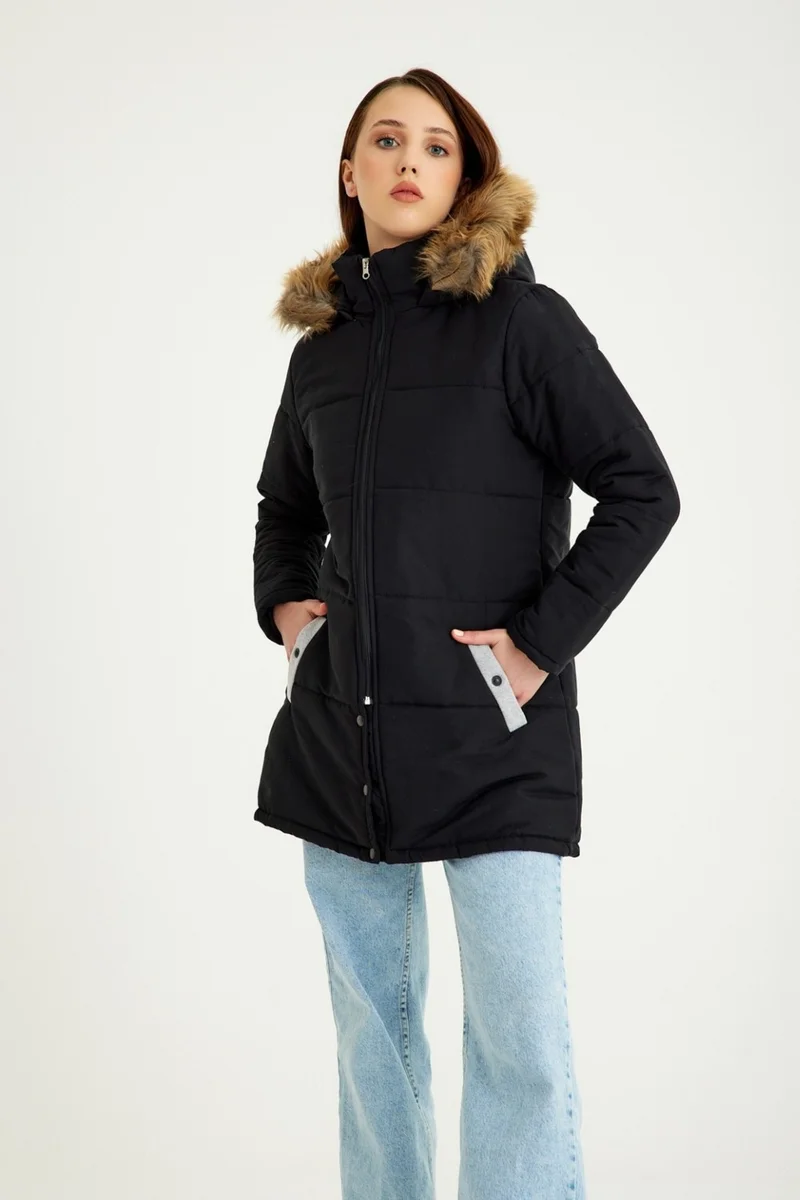 باربورا Winter Fur Collar Women's Puffer Coat 7112BLACK55