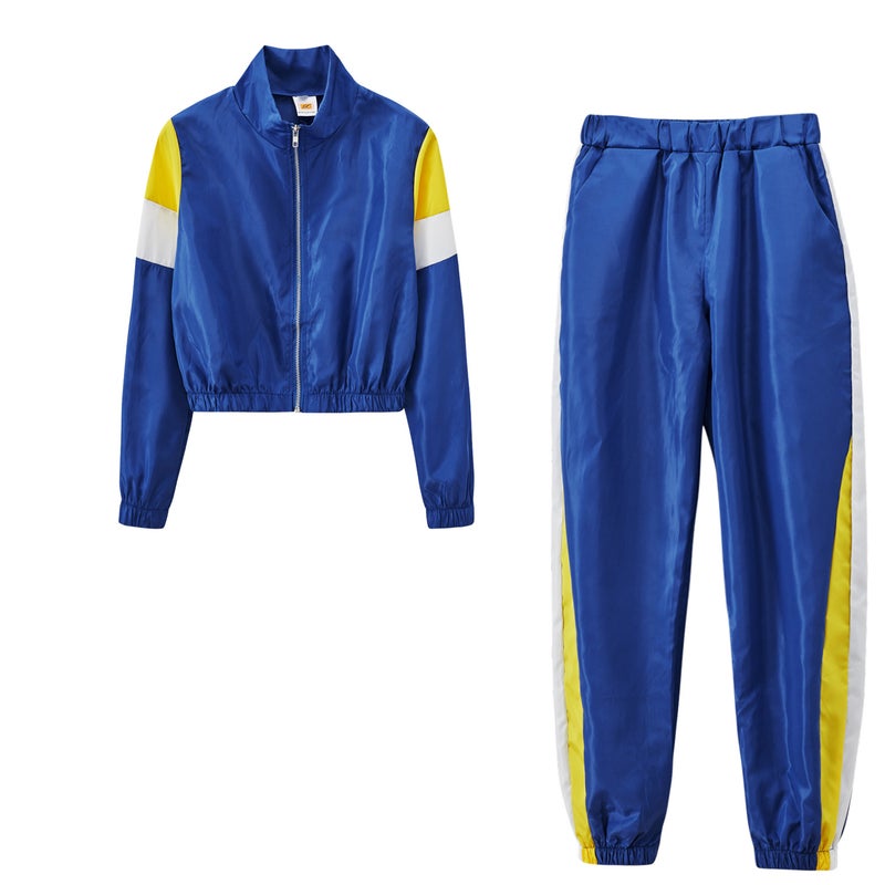 9625#2021 Explosions Independent Station Best Selling European and American Womens Contrast Casual Suit Splicing Sports Two-Piece Suit Big Red - Image 2