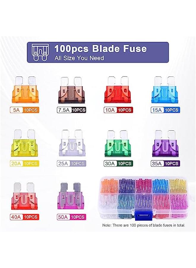 Blade Fuse Assortment Auto Car Motorcycle Fuses - Standard & Mini Size (2A/3A/5A/7.5A/10A/15A/ 20A/25A/30A/35A/40A/50A) Replace Fuses for Car/SUV/RV/Truck/RV/Truck/Motorcycle/Boat 100pcs  - Image 2