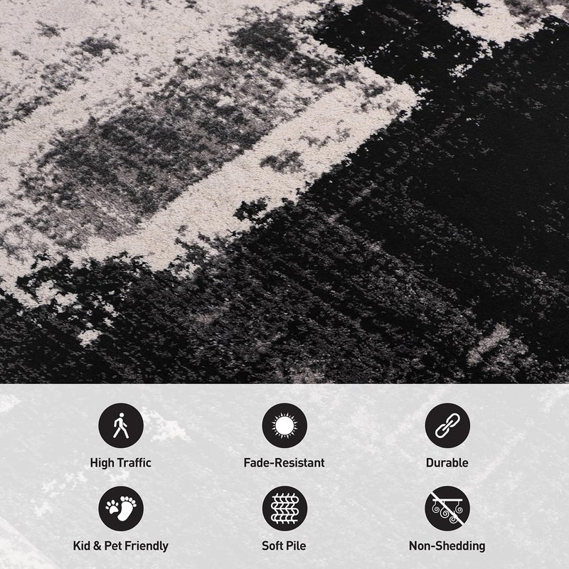 Rugshop Modern Abstract Design Non Shedding Soft Ideal for Living Room,Bedroom,Kitchen Area Rug 5' x 7' Black - Image 4